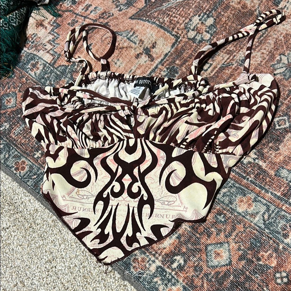 UO Brown and Cream Patterned Crop Top